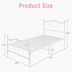 Cadre de lit en métal Acekool Twin en forme de double cœur, plateforme avec tête et pied de lit, support à lattes robuste, rangement sous le lit, pas besoin de sommier tapissier, blanc