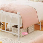 Cadre de lit en métal Acekool Twin en forme de double cœur, plateforme avec tête et pied de lit, support à lattes robuste, rangement sous le lit, pas besoin de sommier tapissier, blanc