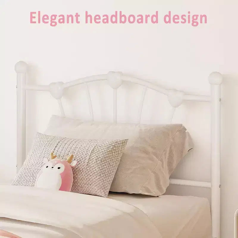 Cadre de lit en métal Acekool Twin en forme de double cœur, plateforme avec tête et pied de lit, support à lattes robuste, rangement sous le lit, pas besoin de sommier tapissier, blanc