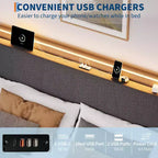Cadre de lit plateforme rembourré en tissu GustoWave, avec rangement sous le lit, lattes en acier