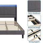 Cadre de lit plateforme rembourré en tissu GustoWave, avec rangement sous le lit, lattes en acier