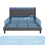 Cadre de lit plateforme rembourré en tissu GustoWave, avec rangement sous le lit, lattes en acier
