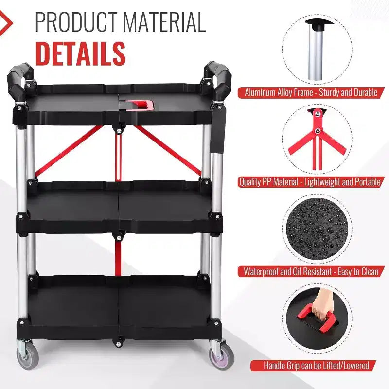 Chariot de service pliant GustoWave pour bureau, bar, maison, cuisine, rangement
