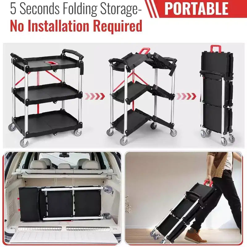 Chariot de service pliant GustoWave pour bureau, bar, maison, cuisine, rangement