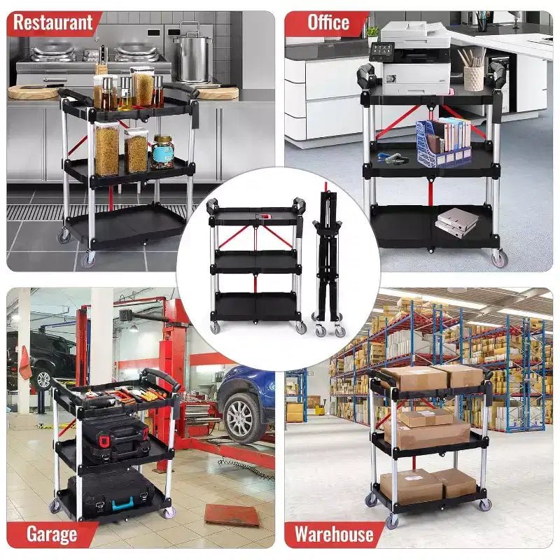 Chariot de service pliant GustoWave pour bureau, bar, maison, cuisine, rangement
