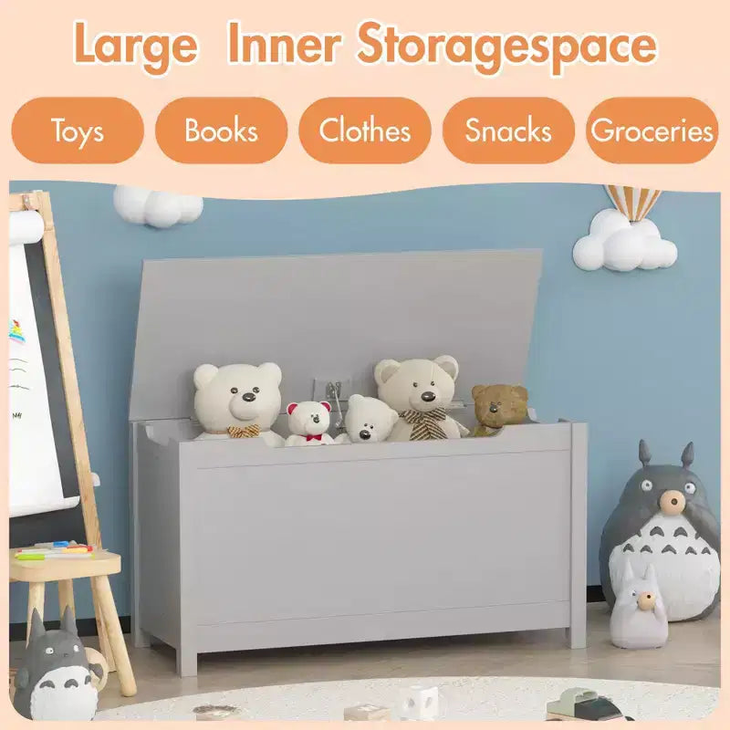 Coffre à jouets en bois pour enfants avec couvercle à charnière de sécurité, pour les 2 ans et plus (blanc)