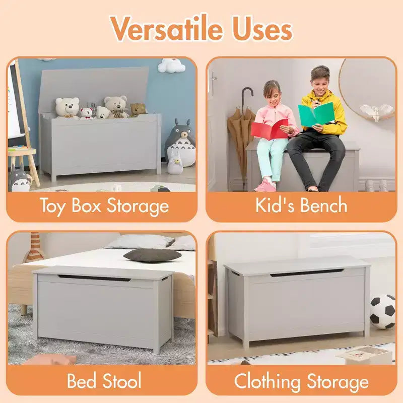 Coffre à jouets en bois pour enfants avec couvercle à charnière de sécurité, pour les 2 ans et plus (blanc)