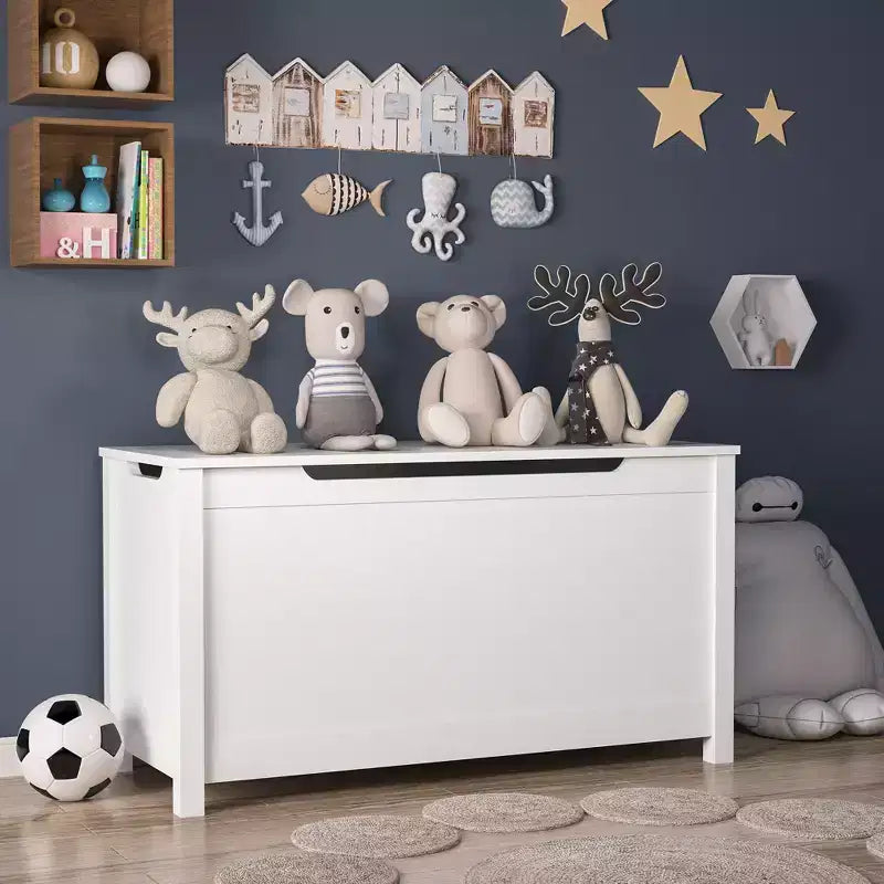 Coffre à jouets en bois pour enfants avec couvercle à charnière de sécurité, pour les 2 ans et plus (blanc)
