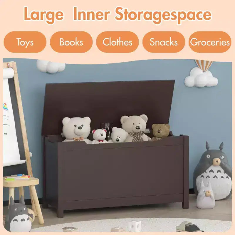 Coffre à jouets en bois pour enfants avec couvercle à charnière de sécurité, pour les 2 ans et plus (blanc)