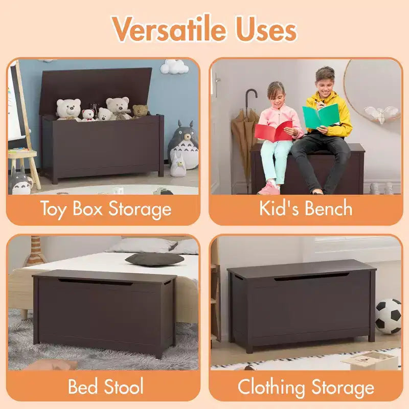 Coffre à jouets en bois pour enfants avec couvercle à charnière de sécurité, pour les 2 ans et plus (blanc)