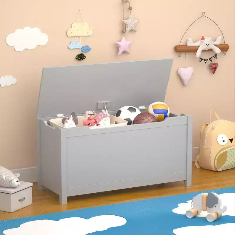 Coffre à jouets en bois pour enfants avec couvercle à charnière de sécurité, pour les 2 ans et plus (blanc)