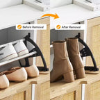 Meuble à chaussures GustoWave, Organisateur de chaussures en rotin naturel avec 4 tiroirs basculants, Meuble à chaussures étroit sur pied avec pieds en métal et étagère réglable