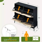 Meuble à chaussures GustoWave, Organisateur de chaussures en rotin naturel avec 4 tiroirs basculants, Meuble à chaussures étroit sur pied avec pieds en métal et étagère réglable