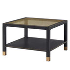 Table basse Probe Hues en verre, avec plateau trempé à accents dorés et structure en métal