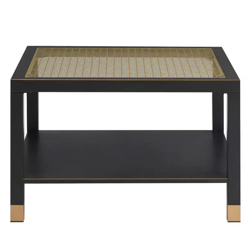 Table basse Probe Hues en verre, avec plateau trempé à accents dorés et structure en métal