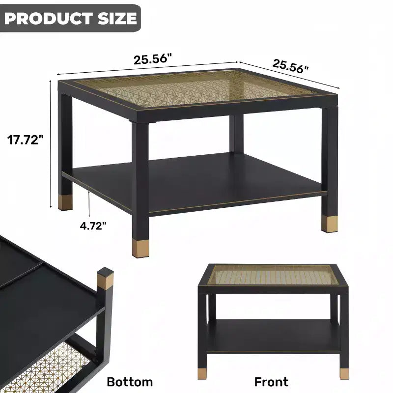 Table basse Probe Hues en verre, avec plateau trempé à accents dorés et structure en métal