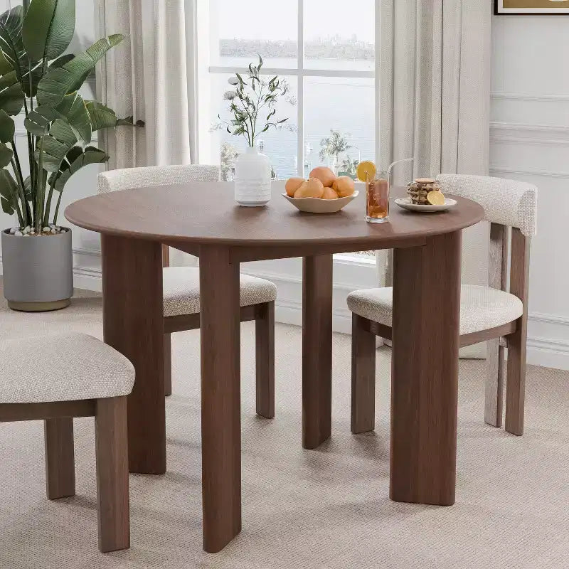 PexFix Table à manger de ferme 42 en bois massif de noyer avec plateau rond en bois pour salles à manger modernes et réunions de famille