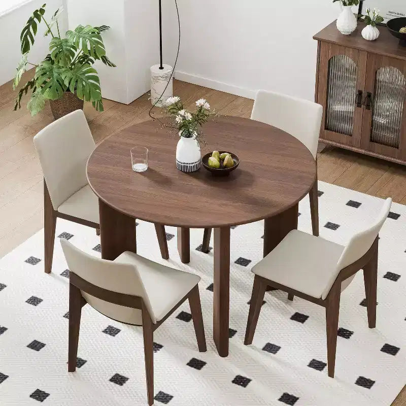 PexFix Table à manger de ferme 42 en bois massif de noyer avec plateau rond en bois pour salles à manger modernes et réunions de famille