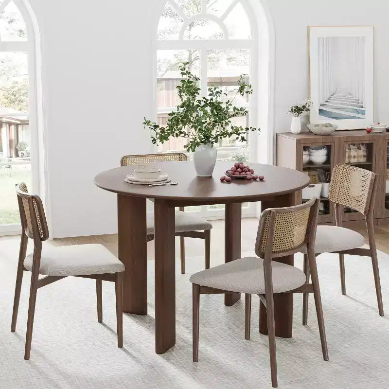 PexFix Table à manger de ferme 42 en bois massif de noyer avec plateau rond en bois pour salles à manger modernes et réunions de famille