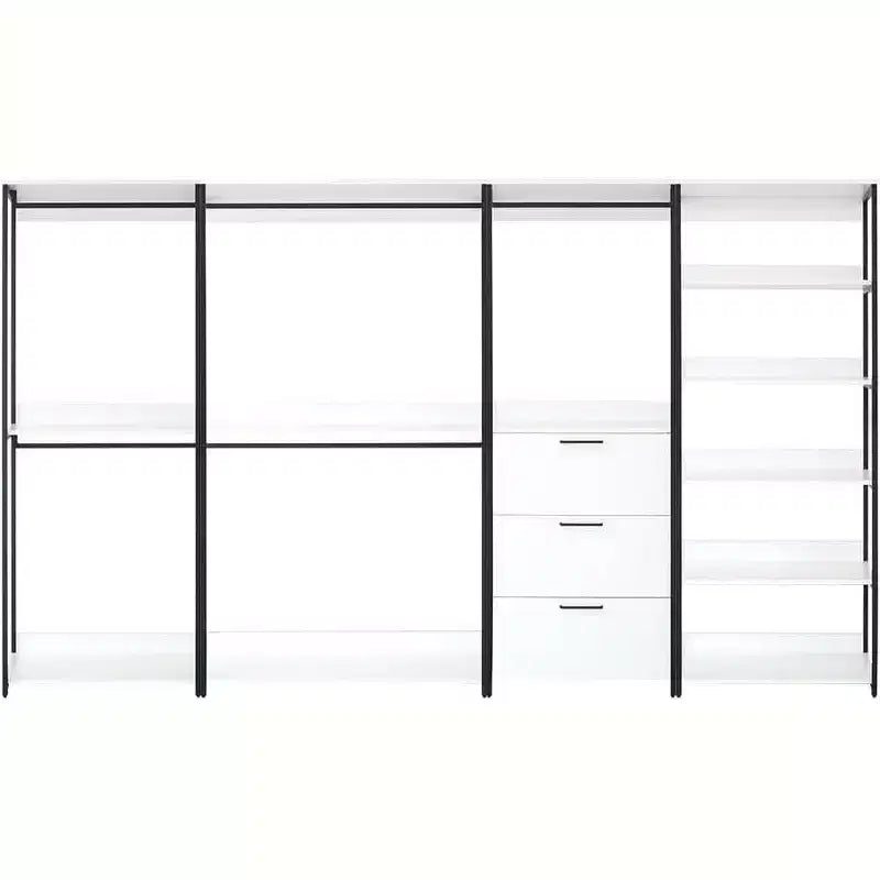 HomeStock - Système de placard en composite de bois blanc de 77,7 po (H) x 143 po (L) pour rangement universel avec bacs de rangement
