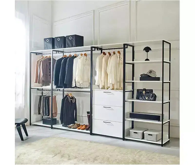 HomeStock - Système de placard en composite de bois blanc de 77,7 po (H) x 143 po (L) pour rangement universel avec bacs de rangement