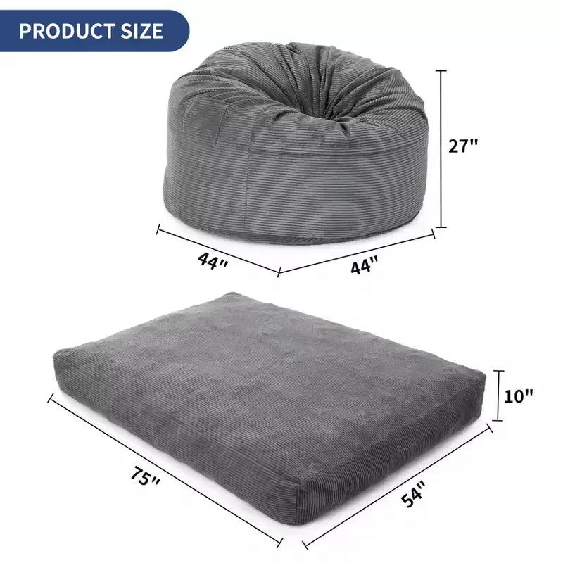 Pouf géant 2 en 1, Grands poufs, Coussins de sol convertibles pour adultes, Lit pouf géant
