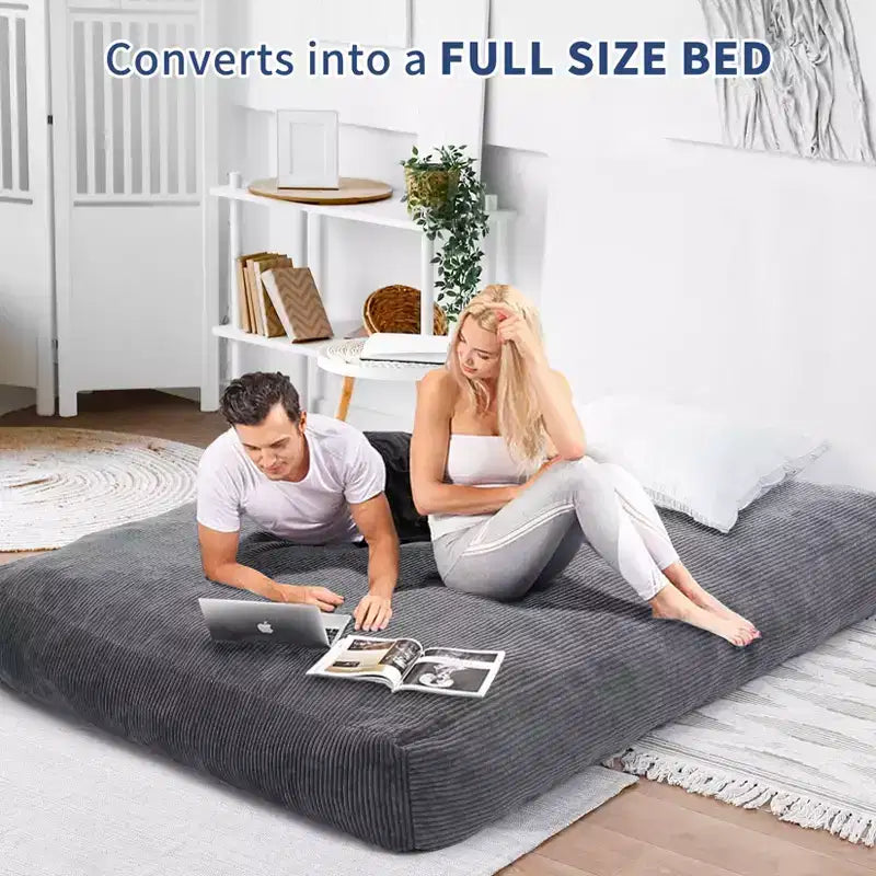 Pouf géant 2 en 1, Grands poufs, Coussins de sol convertibles pour adultes, Lit pouf géant