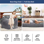 Pouf géant 2 en 1, Grands poufs, Coussins de sol convertibles pour adultes, Lit pouf géant