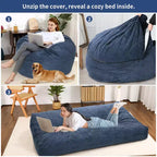 Pouf géant 2 en 1, Grands poufs, Coussins de sol convertibles pour adultes, Lit pouf géant