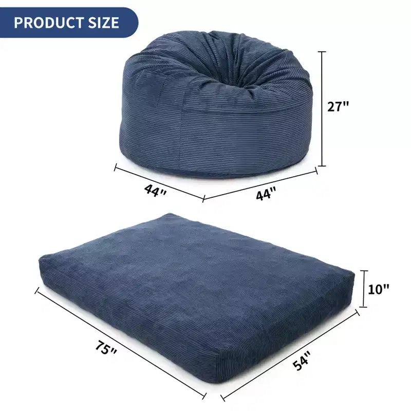 Pouf géant 2 en 1, Grands poufs, Coussins de sol convertibles pour adultes, Lit pouf géant