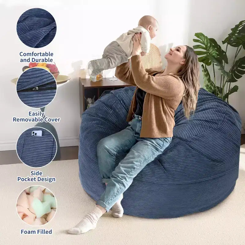 Pouf géant 2 en 1, Grands poufs, Coussins de sol convertibles pour adultes, Lit pouf géant