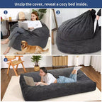 Pouf géant 2 en 1, Grands poufs, Coussins de sol convertibles pour adultes, Lit pouf géant