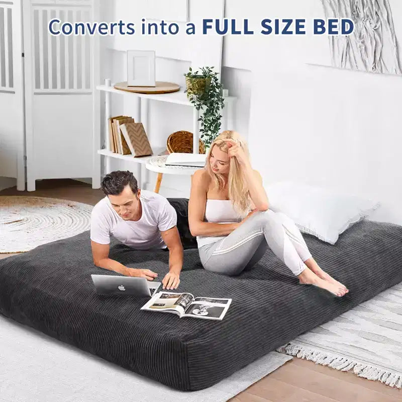 Pouf géant 2 en 1, Grands poufs, Coussins de sol convertibles pour adultes, Lit pouf géant