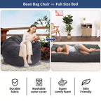 Pouf géant 2 en 1, Grands poufs, Coussins de sol convertibles pour adultes, Lit pouf géant