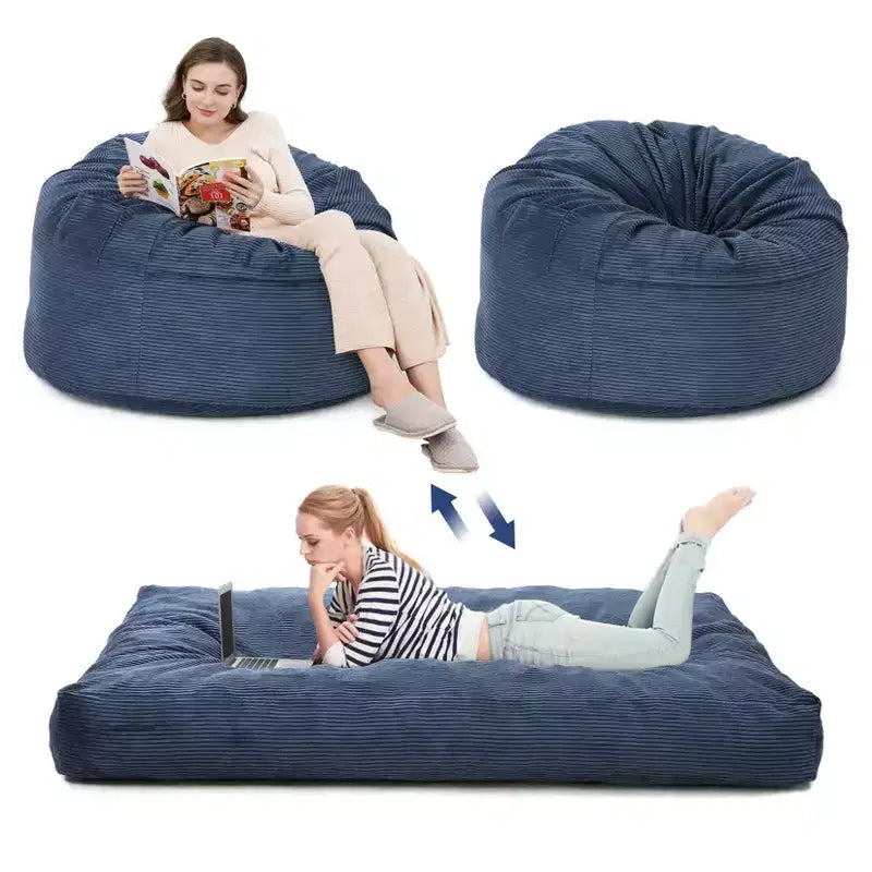 Pouf géant 2 en 1, Grands poufs, Coussins de sol convertibles pour adultes, Lit pouf géant