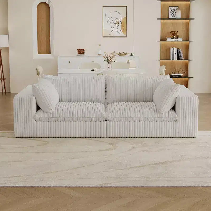 78.8 Canapés d'angle en velours côtelé bleu, canapé nuage pour salon, double épaisseur, coussin amovible