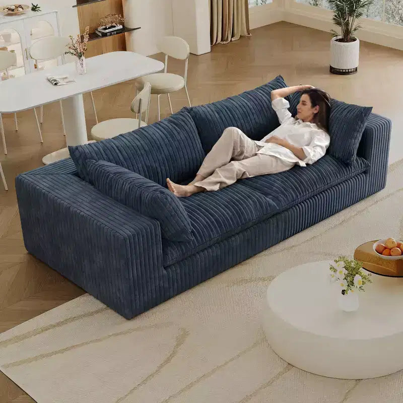 78.8 Canapés d'angle en velours côtelé bleu, canapé nuage pour salon, double épaisseur, coussin amovible