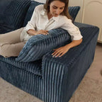 78.8 Canapés d'angle en velours côtelé bleu, canapé nuage pour salon, double épaisseur, coussin amovible