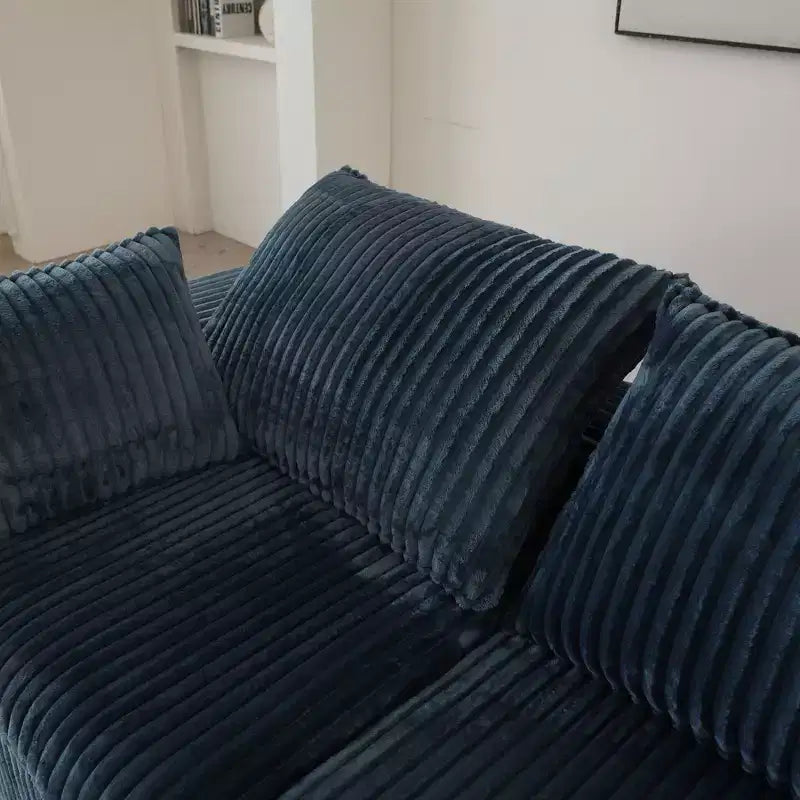 78.8 Canapés d'angle en velours côtelé bleu, canapé nuage pour salon, double épaisseur, coussin amovible