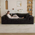 78.8 Canapés d'angle en velours côtelé bleu, canapé nuage pour salon, double épaisseur, coussin amovible
