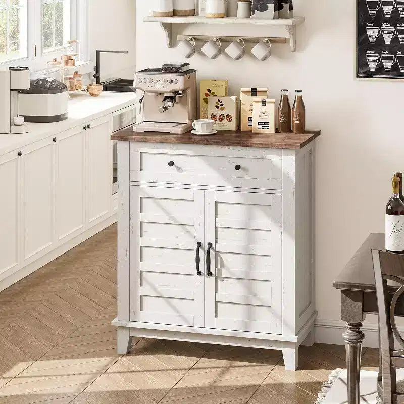 Meuble de rangement rustique 31,5 avec étagères réglables à 3 niveaux, organisateur d'entrée de style ferme avec portes à lattes, conception étanche pour la cuisine
