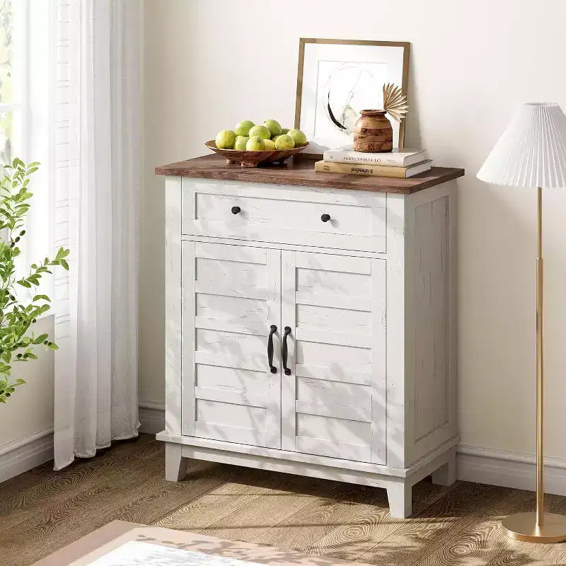 Meuble de rangement rustique 31,5 avec étagères réglables à 3 niveaux, organisateur d'entrée de style ferme avec portes à lattes, conception étanche pour la cuisine