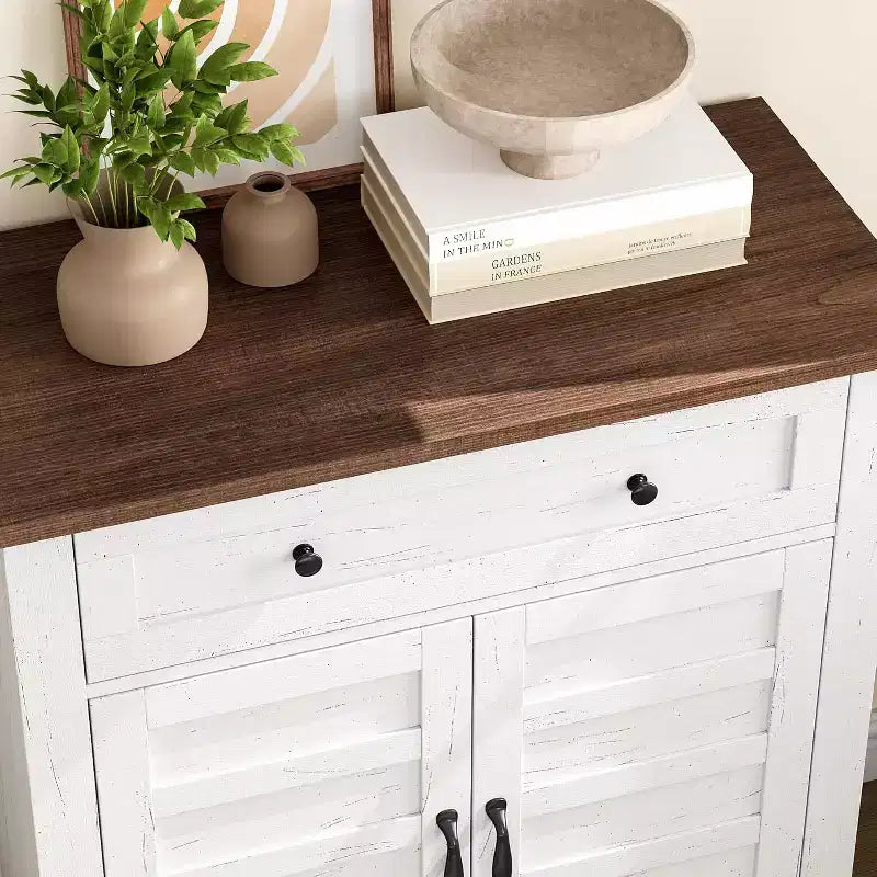 Meuble de rangement rustique 31,5 avec étagères réglables à 3 niveaux, organisateur d'entrée de style ferme avec portes à lattes, conception étanche pour la cuisine