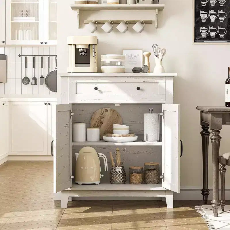 Meuble de rangement rustique 31,5 avec étagères réglables à 3 niveaux, organisateur d'entrée de style ferme avec portes à lattes, conception étanche pour la cuisine