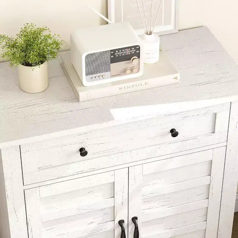 Meuble de rangement rustique 31,5 avec étagères réglables à 3 niveaux, organisateur d'entrée de style ferme avec portes à lattes, conception étanche pour la cuisine