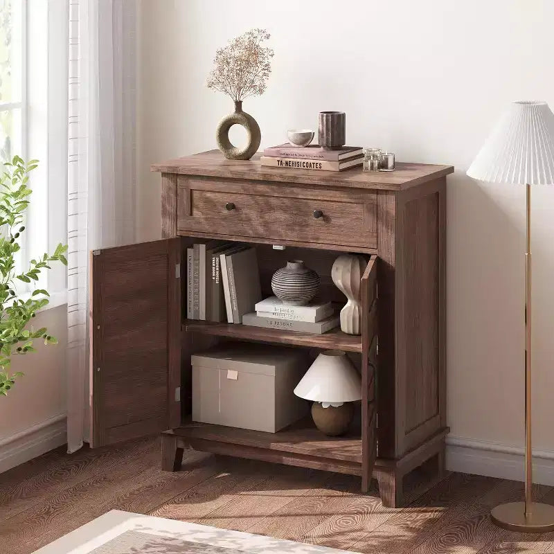 Meuble de rangement rustique 31,5 avec étagères réglables à 3 niveaux, organisateur d'entrée de style ferme avec portes à lattes, conception étanche pour la cuisine