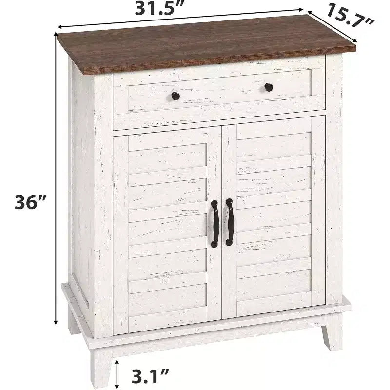 Meuble de rangement rustique 31,5 avec étagères réglables à 3 niveaux, organisateur d'entrée de style ferme avec portes à lattes, conception étanche pour la cuisine