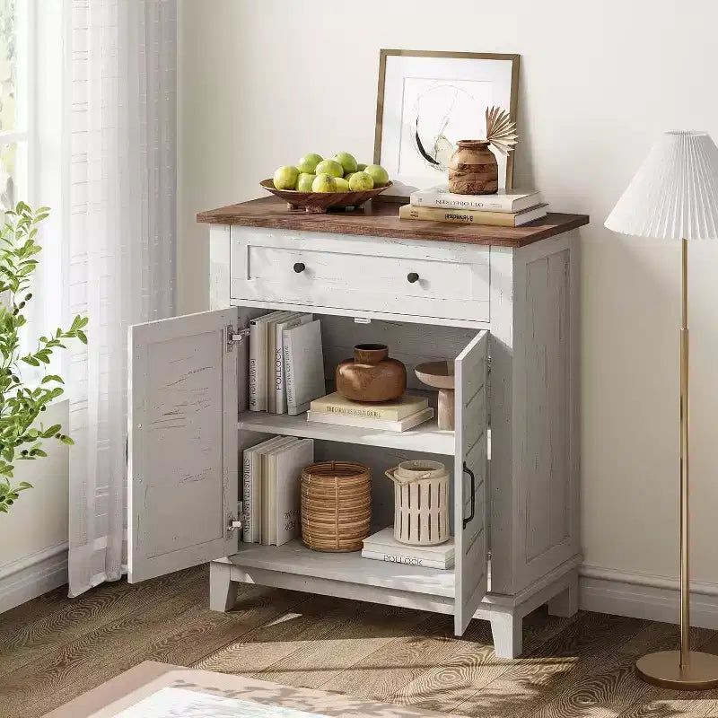 Meuble de rangement rustique 31,5 avec étagères réglables à 3 niveaux, organisateur d'entrée de style ferme avec portes à lattes, conception étanche pour la cuisine