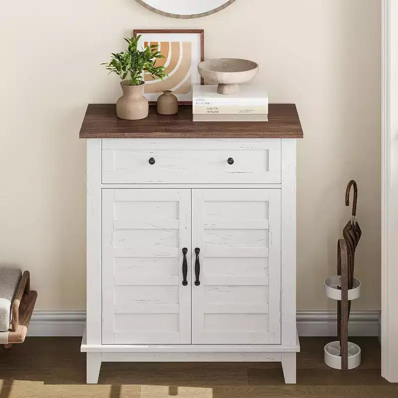 Meuble de rangement rustique 31,5 avec étagères réglables à 3 niveaux, organisateur d'entrée de style ferme avec portes à lattes, conception étanche pour la cuisine