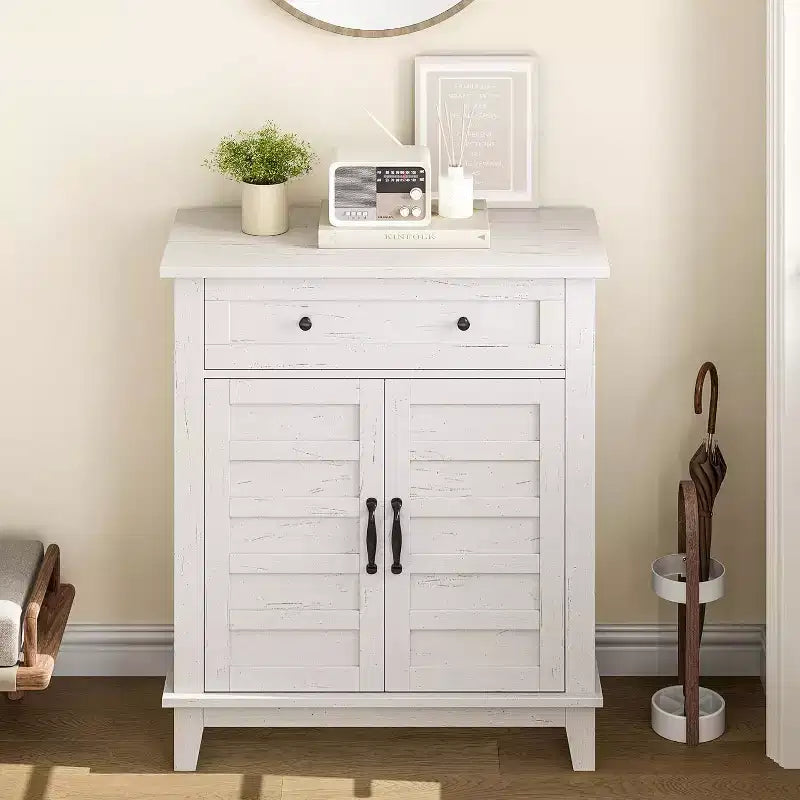 Meuble de rangement rustique 31,5 avec étagères réglables à 3 niveaux, organisateur d'entrée de style ferme avec portes à lattes, conception étanche pour la cuisine